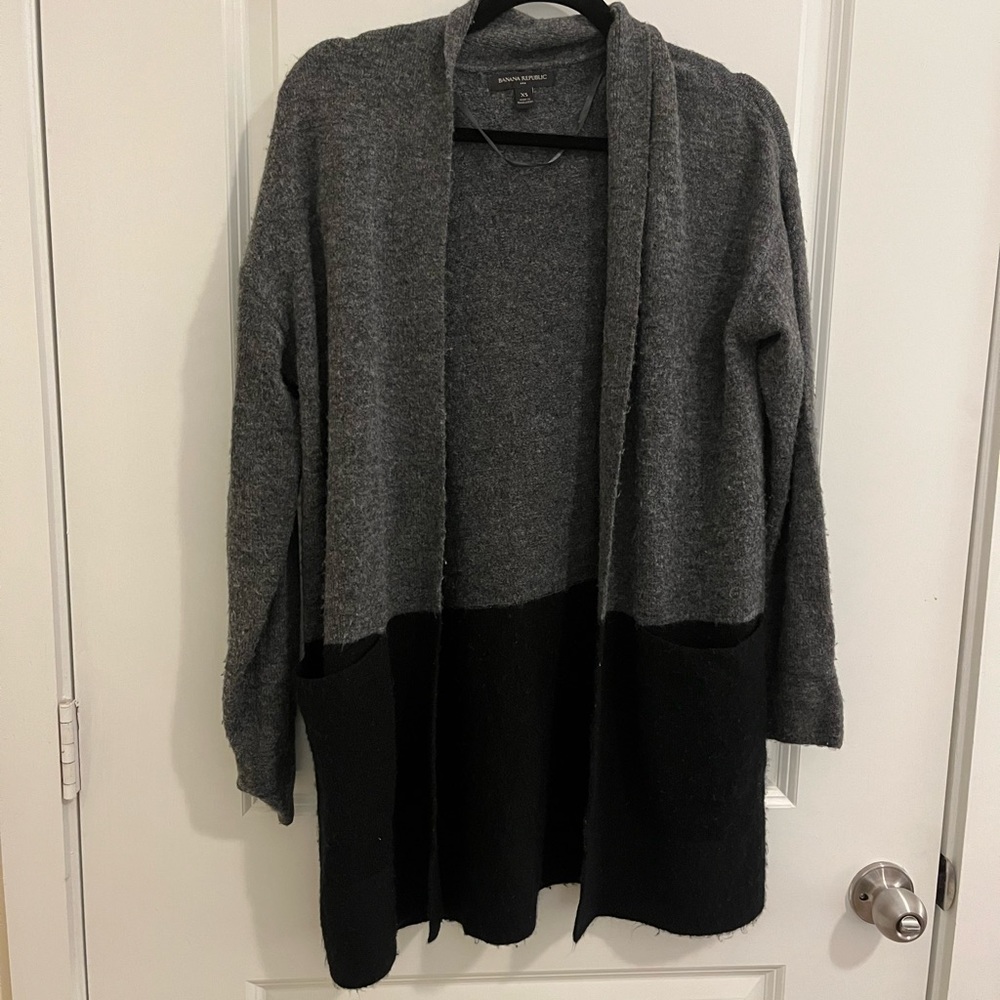 Grey & Black, Color Blocked Cardigan